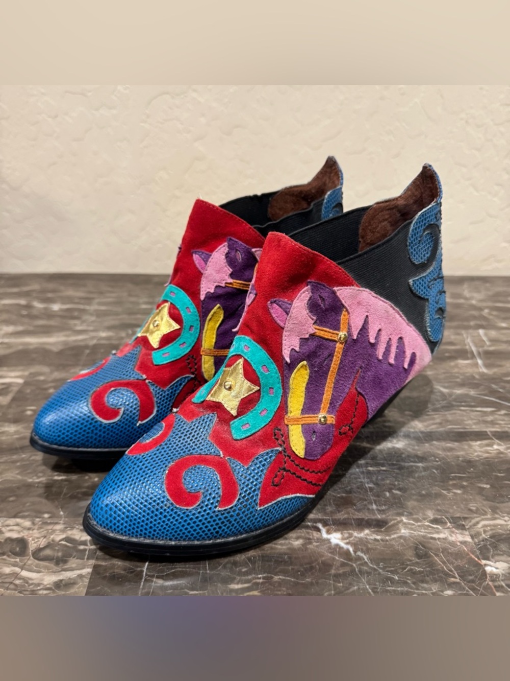 Vintage Jeffrey Campbell Leather and Suede Western Patchwork Booties